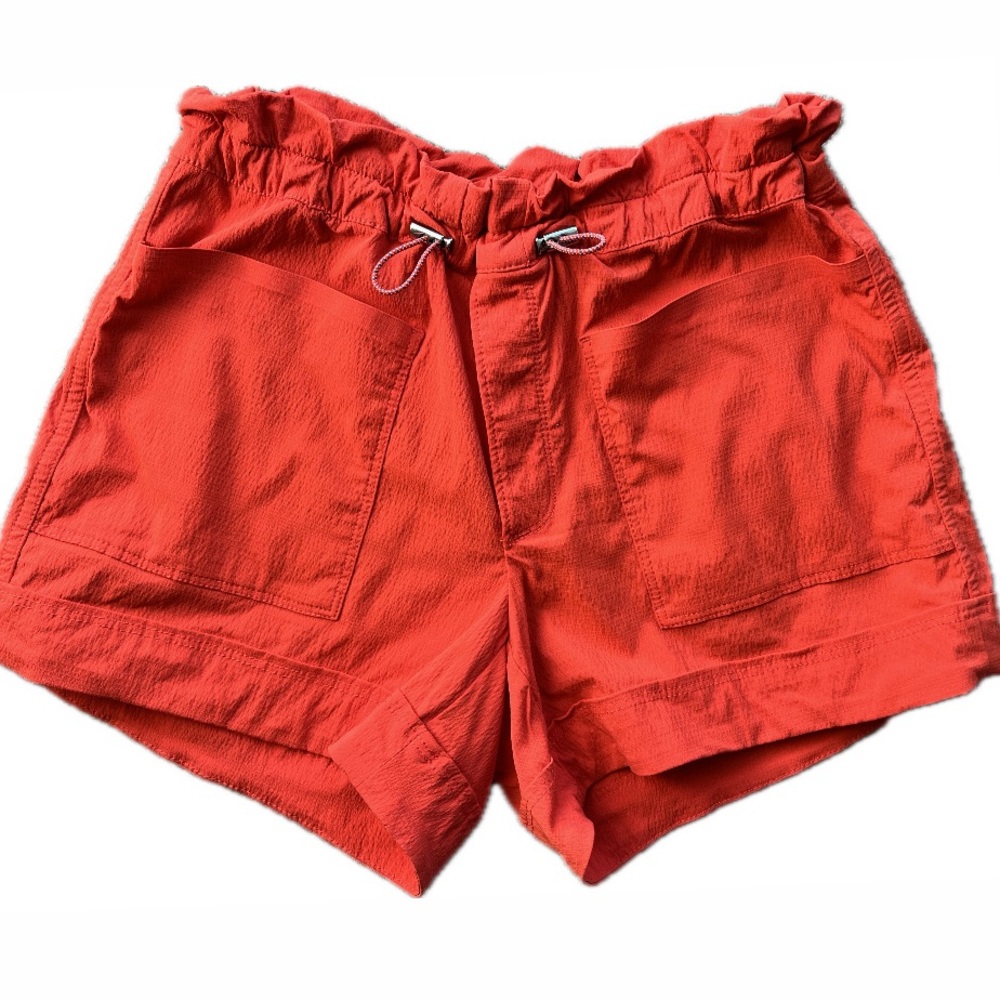Athleta Coral-Red Paperbag Waist Athletic Shorts